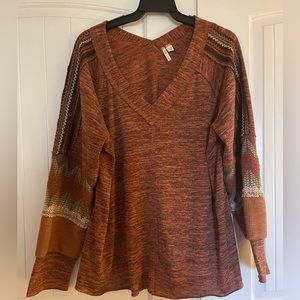Burnt orange sweater, boho, 26w, Cato